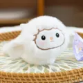 Adorable white cartoon sheep head plush magnetic fridge magnet and car ornament sticker - 14cm / Aries