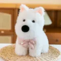 Soft white West Highland Terrier puppy plush toy wearing a decorative pink satin bow tie - Pink Chest Bow