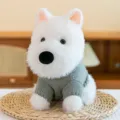 White West Highland Terrier plush dog toy wearing a cozy green knitted sweater variant - Gray Sweater Style