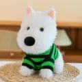 Soft West Highland White Terrier plush toy wearing a green and black striped sweater - Green Stripe