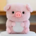 Süßes rosa rundes Schweinchen-Plüschtier mit weichem weißem Bauch und flauschigen Ohren - Rosa Schwein