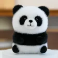 Süßer und flauschiger, kugelförmiger schwarz-weißer Panda-Plüsch auf einem weißen Display-Ständer - Panda
