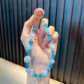 Handmade cute blue flower beaded crystal keychain and phone strap accessory for bags - Blue