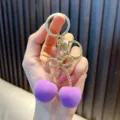 Exquisite cute purple velvet cherry keychain with golden metal bow and lobster clasp - Cherry / Purple