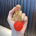 Cute red resin apple keychain with premium gold metal lobster clasp for bag and car keys - Apple / Red