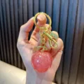 Cute red resin apple keychain with glitter sugar texture and gold hardware - Small Apple / Pink