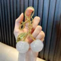 Cute resin cherry keychain with sugar-like glitter texture and golden metal hardware - Cherry / White