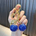 Exquisite blue glitter resin cherry keychain with elegant golden hardware for car keys - Cherry (Fine Glitter) / Sapphire Blue