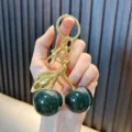 Exquisite dark green glitter cherry keychain accessory with polished gold metal hardware - Cherry (Fine Glitter) / Green