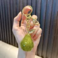 Cute glittering green pear shaped resin keychain pendant with gold leaf and metallic clasp - Pear (Fine Glitter) / Green Pear