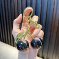Elegant golden cherry keychain with high gloss dark fruit pendant for luxury car key accessories - Glossy Cherry Black