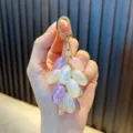 Cute iridescent resin grape keychain with golden clasp for car keys or bag charms - Grape / Holographic Multicolor
