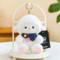 Adorabile portachiavi in peluche a forma di agnello bianco con sciarpa su supporto bianco - Stile Sciarpa Rosa / Bianco