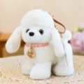 Adorable white poodle plush toy keychain with pink studded collar and leather strap - Poodle / 15cm