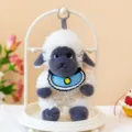 Cute black-faced sheep curly plush toy pendant with blue bib decoration for bag charm - Charm / White Sheep Black Face / 15cm