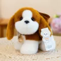 Realistic standing brown and white Husky plush puppy toy with collar and gold tag - Beagle Dog / 15cm
