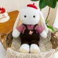 Adorable plush bunny doll with long ears, wearing a red beret and brown overalls. - 30cm / Male Style