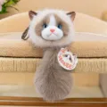 Cute plush ragdoll cat head keychain with long tail for girls birthday gift idea - Head 13cm / Total 32cm / Beige