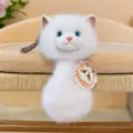 Adorable white plush cat head coin purse keychain featuring soft faux fur and lanyard - Head 13cm / Total 32cm / White