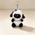 Cute plush sheep keychain pendant featuring black bow and delicate lace collar detail - 15cm / Lamb
