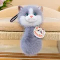 Cute grey and white Ragdoll cat plush head coin purse keychain with soft fur detail - Head 13cm / Total 32cm / Gray