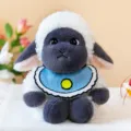 Adorable black-faced curly sheep plush toy wearing a blue bib for children gifts - Plush Toy / White Sheep Black Face / 23cm
