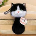 Adorable black and white tuxedo cat head plush coin purse with funny cat tag pendant - Head 13cm / Total 32cm / Black