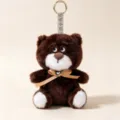 Cute brown plush bear keychain accessory with gold ribbon and heart charm for bags - 15cm / Brown Bear
