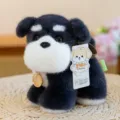 Realistic standing husky plush toy dog with soft fur and a decorative gold collar tag - Schnauzer / 15cm