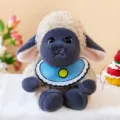 Adorable curly black-faced sheep plush toy doll with blue bib accessory for children gift - Plush Toy / Yellow Sheep Black Face / 23cm