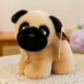 Lifelike standing pug plush toy dog with gold medallion and white product tag details - Pug Dog / 15cm