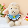 Adorable curly plush sheep toy wearing a blue bib accessory, soft cuddly toy for kids - Plush Toy / Yellow Sheep Yellow Face / 23cm