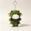 Cute green plush sheep keychain with blue bow tie and golden metal ring - 15cm / Cow