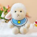 Cute curly white sheep plush toy with blue bib and yellow button decoration variant - Plush Toy / White Sheep Yellow Face / 23cm