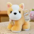 Realistic standing Husky plush toy dog with soft fur and decorative gold medal - Corgi / 15cm