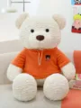 Lindo oso de peluche blanco con sudadera con capucha naranja, suave muñeco cojín regalo niños. - 70cm / Blanco (Sudadera Naranja)