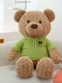 Osito de peluche marrón con sudadera con capucha verde y bordado, suave muñeco de regalo. - 70cm / Marrón (Sudadera Verde)