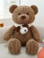 Oso de peluche marrón con bufanda de perro blanco, lindo muñeco de peluche regalo para niños. - Marrón Oscuro (Estilo Bufanda)