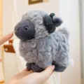 Adorable grey plush sheep toy with soft curly fur and dark green horns, SKU variant - Gray / 14cm