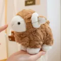Cute brown and white curly fur plush sheep stuffed animal held in hand as a soft gift - Brown / 14cm