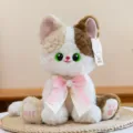 Peluche gato calicó con lazo rosa, suave animal de peluche para regalo de cumpleaños infantil. - Blanco / 28cm