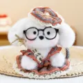 Adorabile portachiavi a forma di cucciolo bianco con occhiali e vestito a quadri - Rosso Vivo