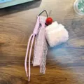Kawaii pink plush sandwich cake keychain accessory with lace bow and cherry bag charm - Cherry Roll Style / Pink Cherry Roll