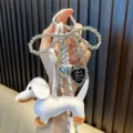 Cute white leather dachshund dachshund keychain bag charm with heart photo frame detail - White