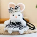 Adorable white plush rabbit doll keychain wearing a black and white checkered lace dress - 5 Inch / Black and White Plaid