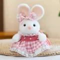 Cute plush rabbit pendant wearing a pink checkered dress with exquisite lace details - 5 Inch / Red White Plaid