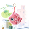 Cute pink and white fuzzy plush fish keychain with lucky koi blessing strap for bags - Koi Fish