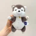 Simpatico portachiavi a forma di animale in peluche magnetico grigio e bianco per decoro - Husky / 20cm
