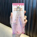 Sparkling pink crystal beaded phone strap with a heart perfume bottle charm pendant - Pink