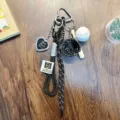 Handmade baseball sports keychain with black glove charm and heart-shaped photo frame - Black